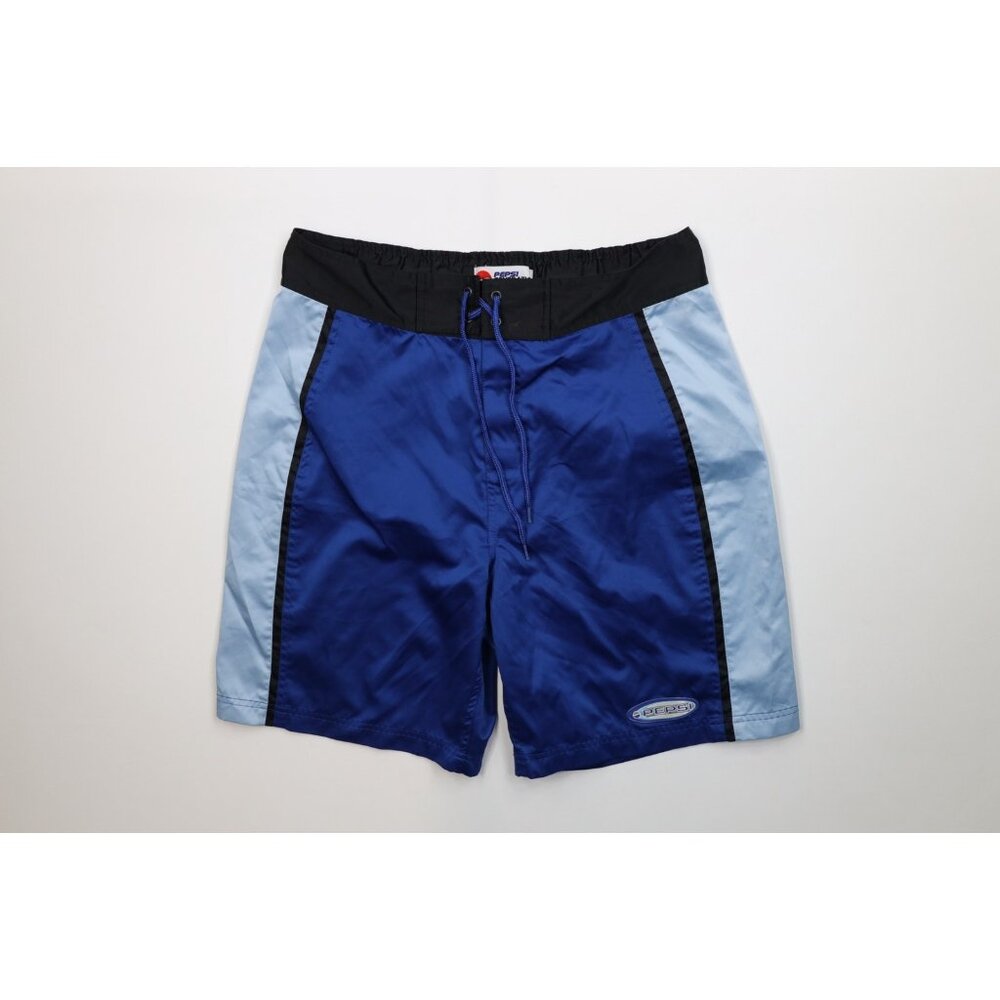 Vintage 90s Pepsi Co Mens Medium Spell Out Color Block Board Shorts Swim Trunks